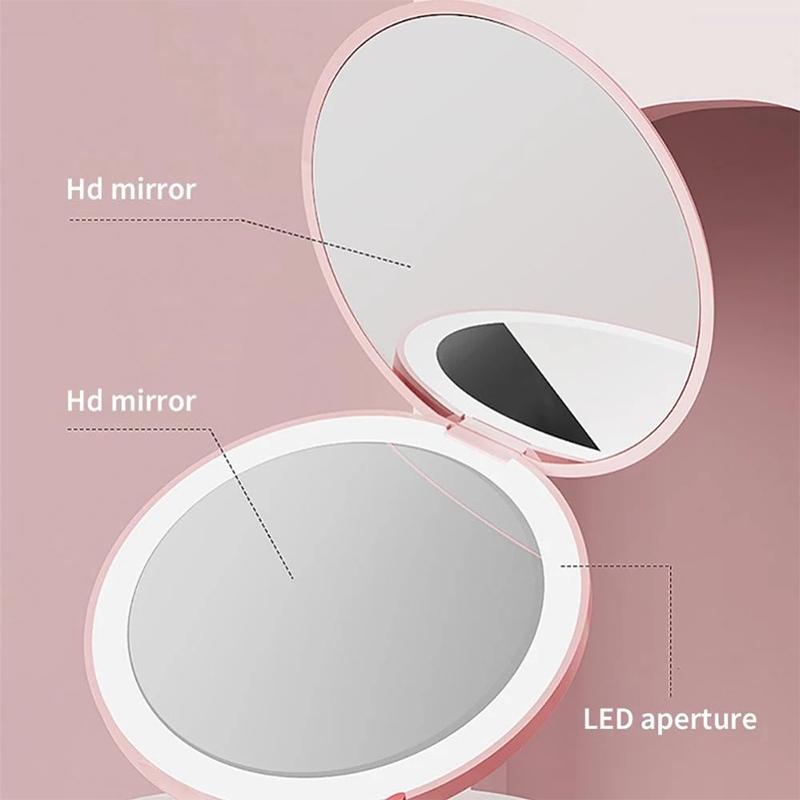 USB Rechargeable Handy Round LED Mirror For Make-Up Compact Makeup Flip Led Makeup Mirror