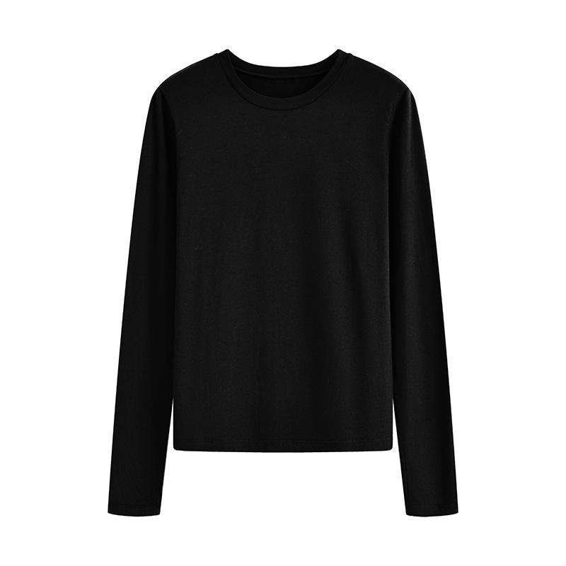 2025 Women's Retro Solid Color Round Neck Base Layer T-Shirt: Autumn/Winter Casual Versatile Top