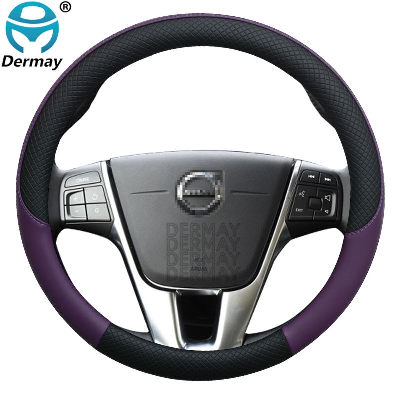 For Volvo V70 I II III Leather Car Steering Wheel Cover 100% DERMAY Brand Non-slip Auto Interior Accessories