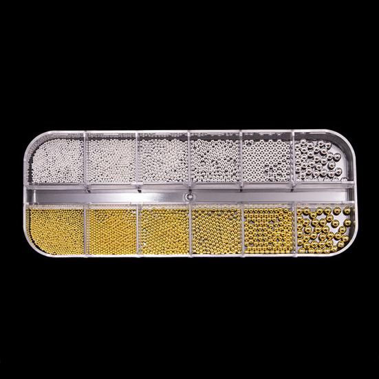 1 Set 12 Grids Nail Art Bead Kit with Storage Box 3D Nail Art Metal Caviar Beads DIY Manicure Design Decoration Charm Nail Accessories