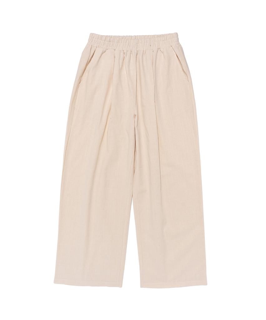 CARGOBROS Linen-Like Pintuck Wide Pants (Beige)