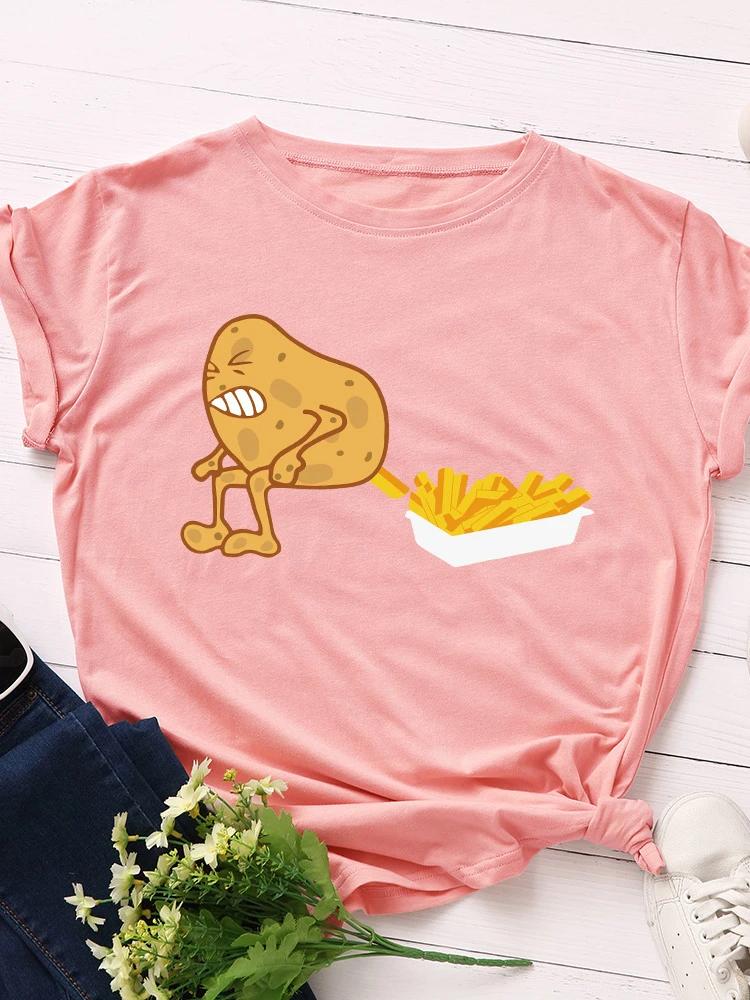 Vtipný potisk hranolků Dámské tričko s krátkým rukávem s kulatým výstřihem Volné dámské tričko Dámské tričko Topy Oblečení Camisetas Mujer