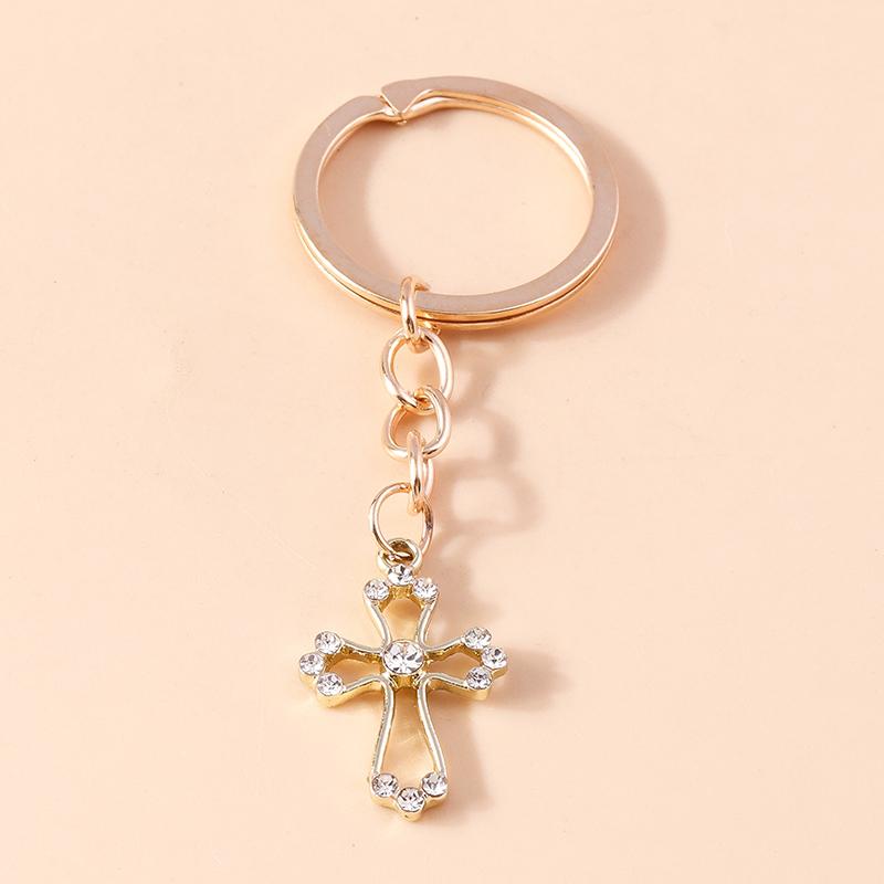 Luxury Rhinestone Crystal Cross Keychain Religious Key Ring Pendants for Key Holder Women Girls Handbag Charms DIY Jewelry Gifts