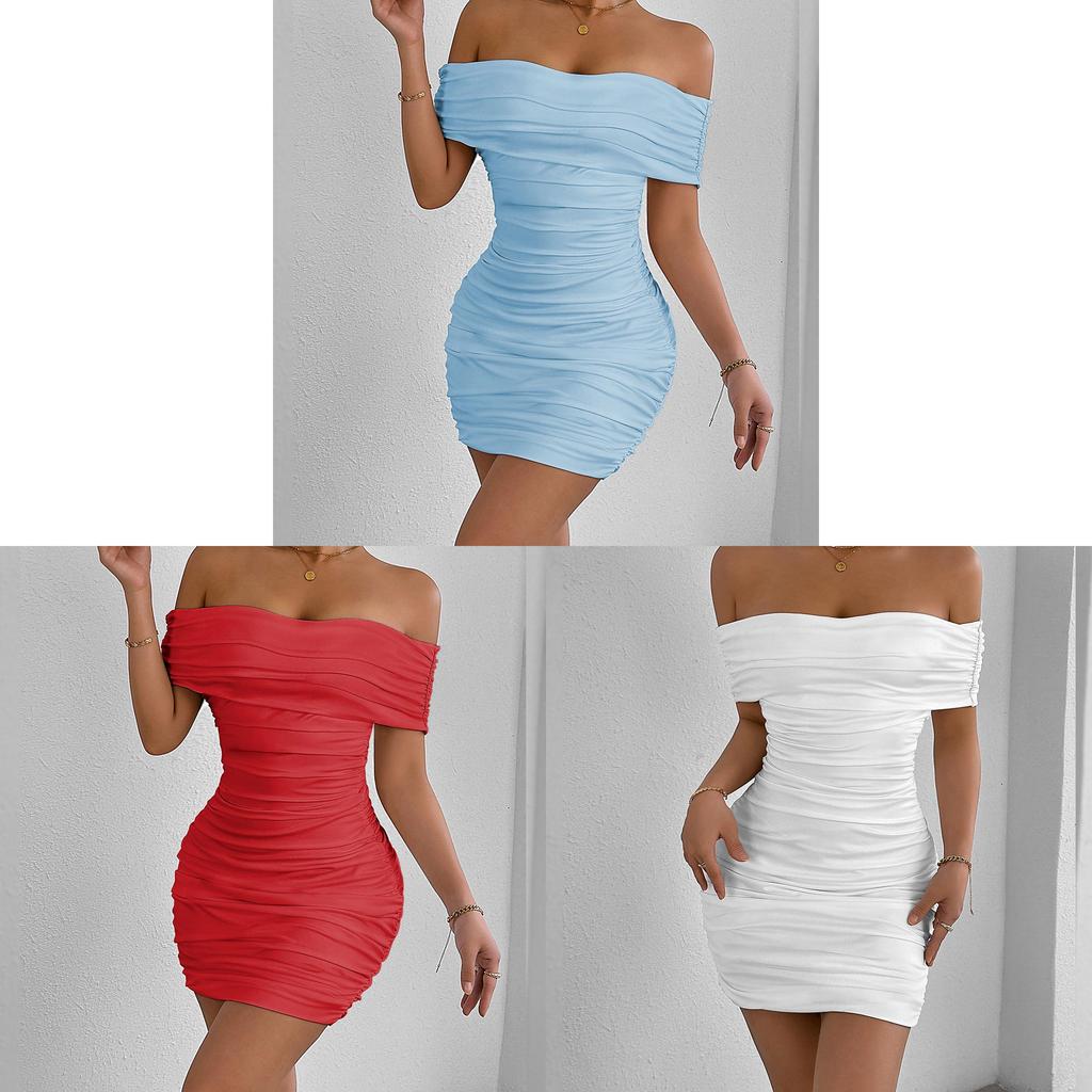 New Spring 2025 Satin Bodycon Dress With Off Shoulder Design For Women
