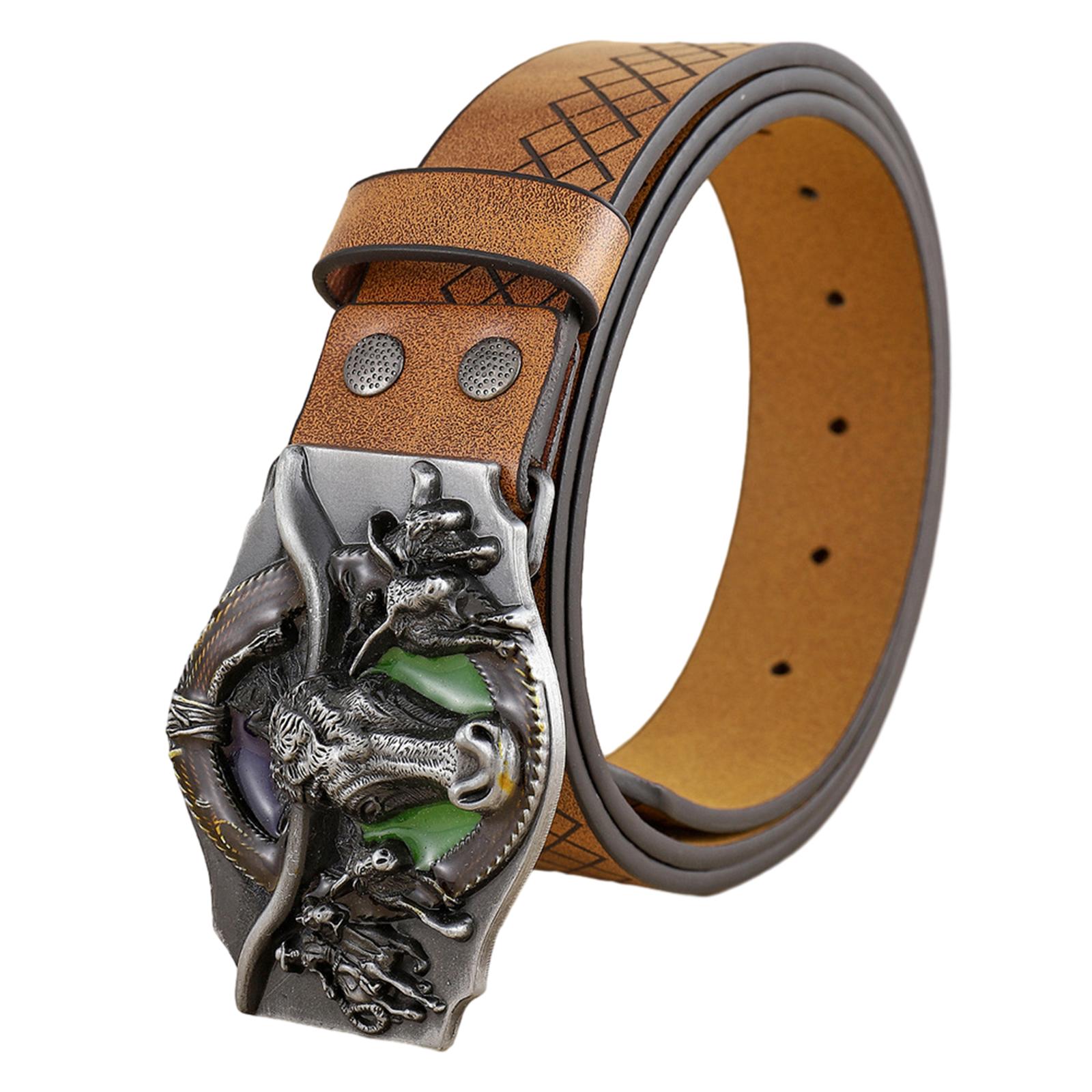 

Adult PU Waist Belt with Relief Bull Head Buckle Adjustable Luxurious Waist Belt for Woman Men Teenagers Coat Dress L