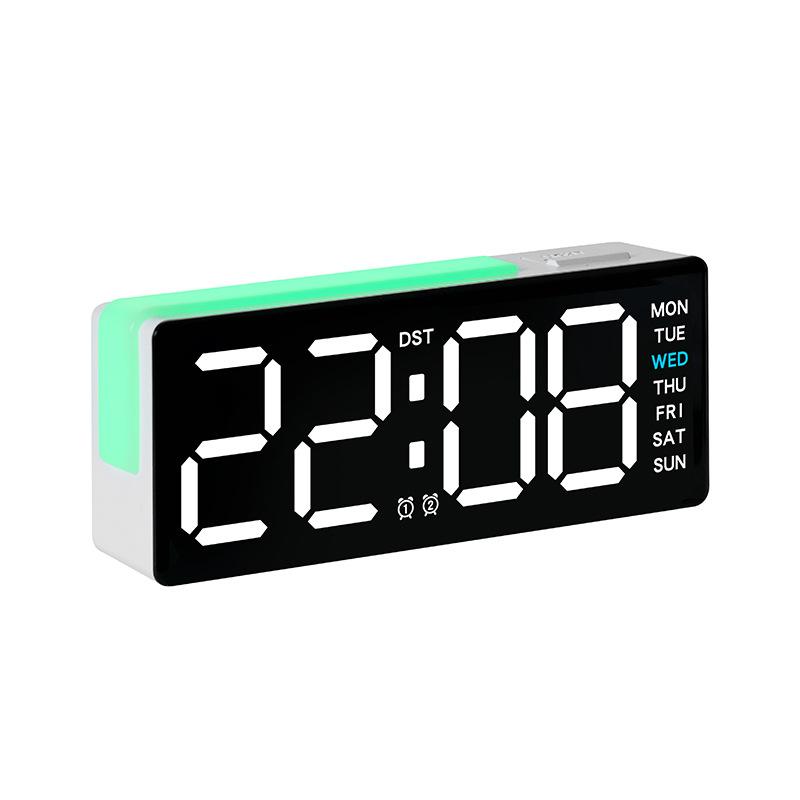 LED Digital Alarm Clock Atmosphere Light Date Teperature Week Display DST Snooze Table Clock 12/24H Brightness Adjustment