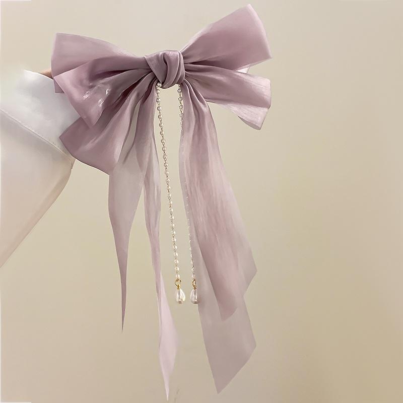 Vintage Elegant Hair Clip Three-layer Bow Pearl Chiffon Super Fairy Style Tie Hair Spring Clip Womne Fashion Hair Accessories