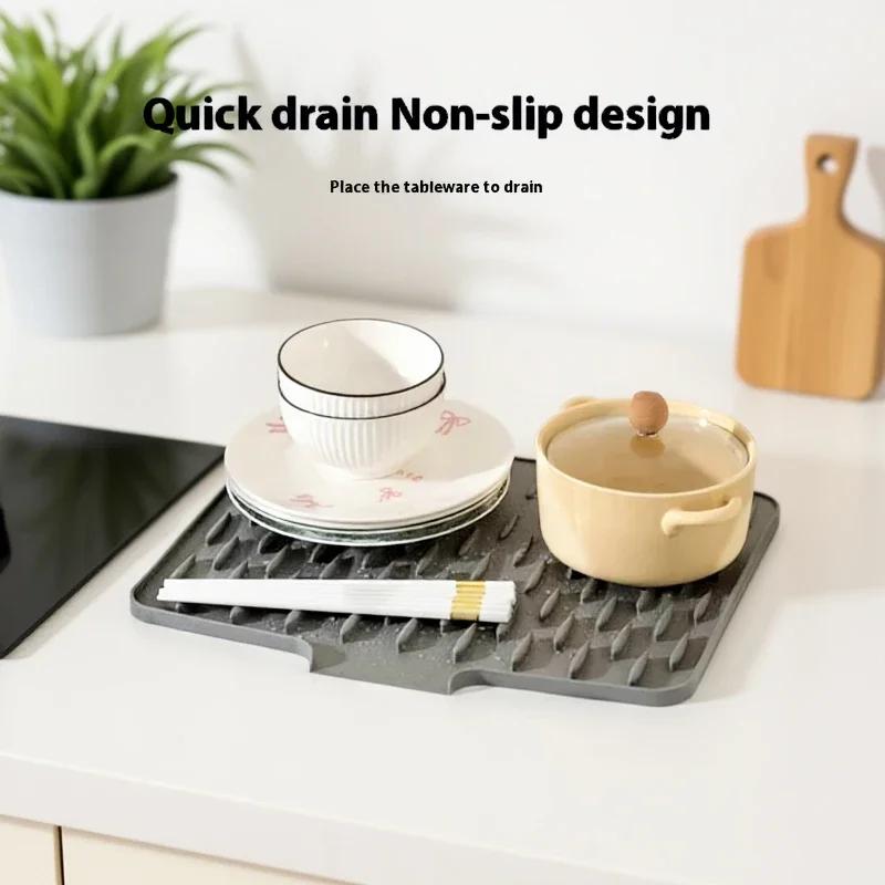 1Pcs Silicone Dish Drying Mat Pots Dish Drain Mat For Kitchen Tableware Non-slip Mats Anti-scald Coaster Kitchen Utensils
