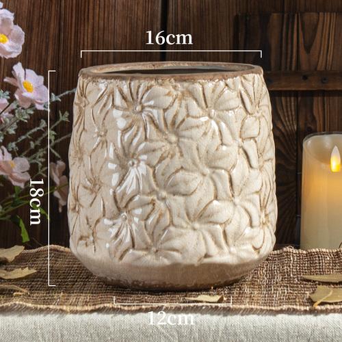 Vase Vintage Ceramic Home Balcony Outdoor Courtyard Desktop Decoration AmericanCreative Style Relief Light Luxury High-End Sense