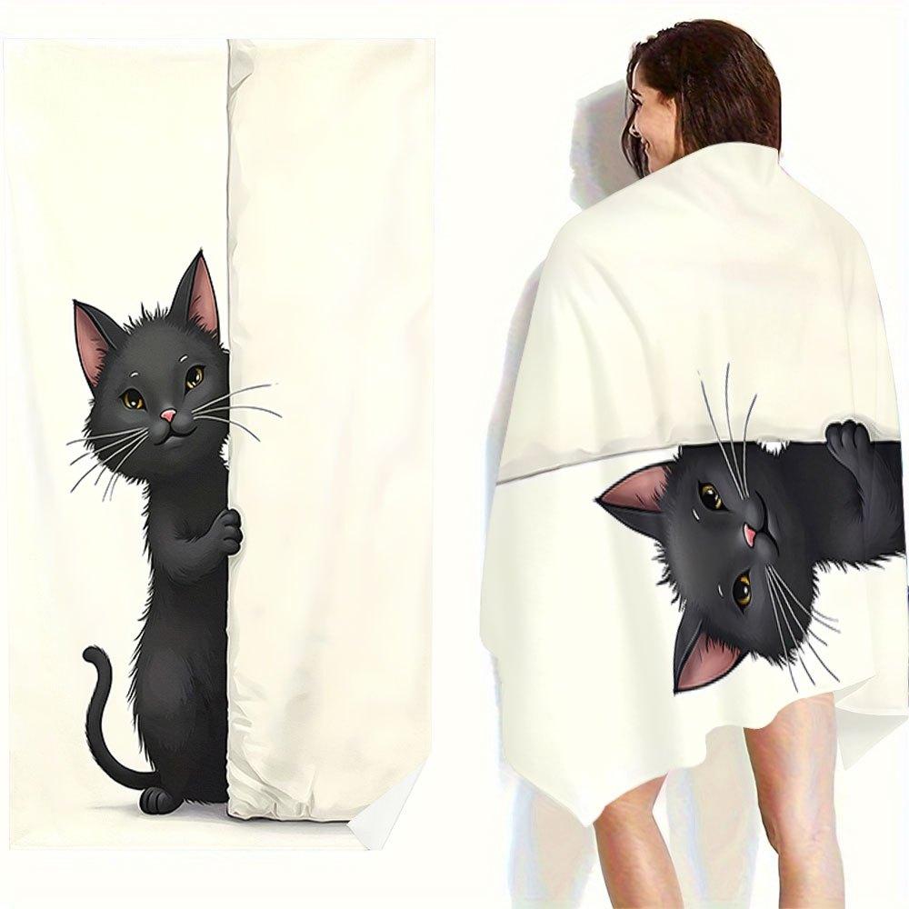 Funny Black Cat Beach Towel - Peeking Cat Print, Cute Pet Design, Soft Microfiber, Multiple Sizes