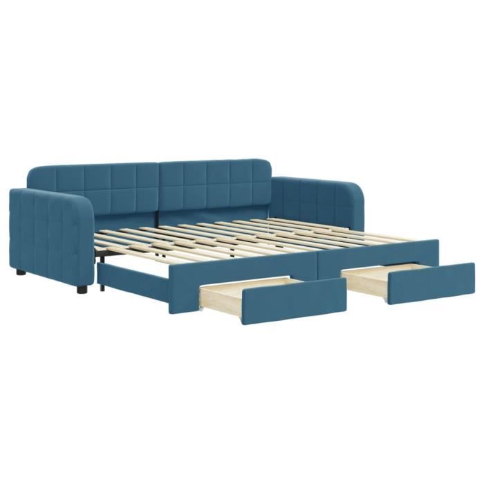 VidaXL Daybed with Trundle and Drawers Blue 90x200 Cm Velvet 3196976