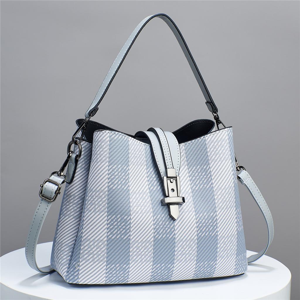 Single Shoulder Women's Fashionable Checkered Hand-held Bucket Bag Casual Crossbody Bag