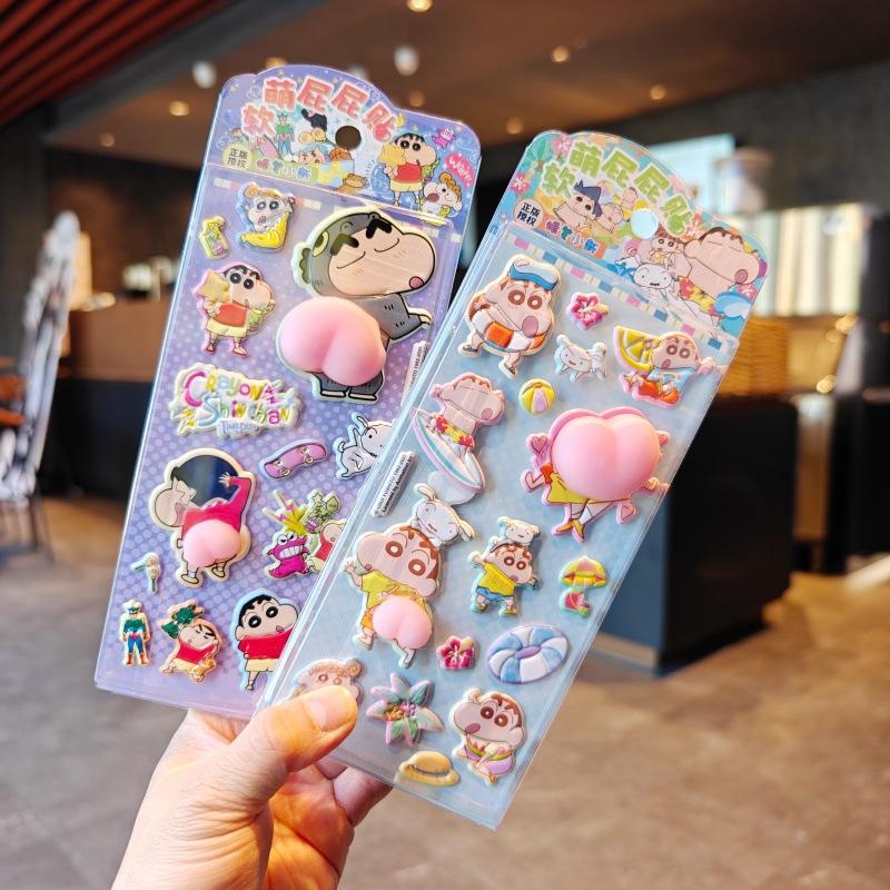 2pcs Genuine Crayon Shin 3d Silicone Pp Sticker Kawaii Decompression Handbook Sticker Diy Mobile Phone Case Decoration Sticker