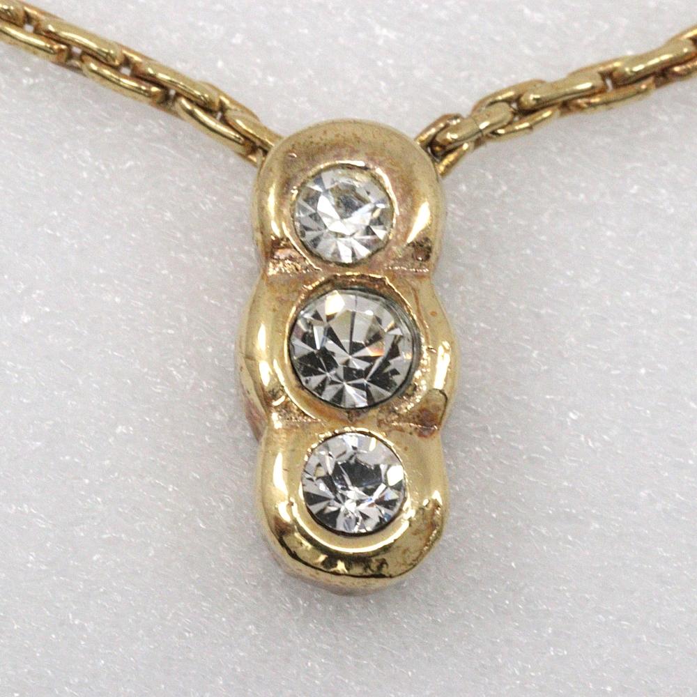 Dior 3P Necklace vintage Plated Gold/Rhinestone 4.5g Women Used