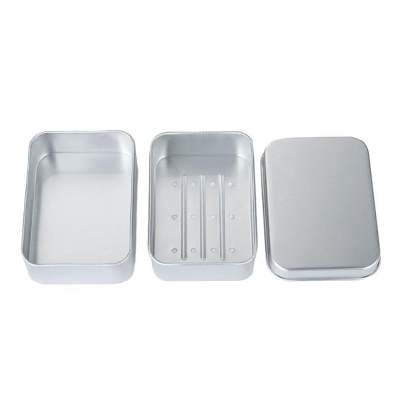 

91AD Lightweight Soap Holder with Lid Aluminum Soap Box with Removable Draining Layer