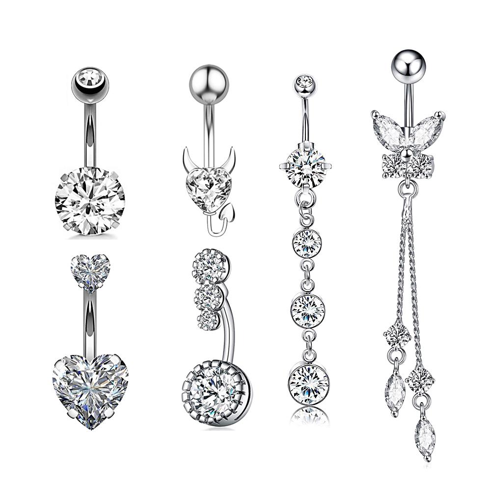 Doppelherz Form Edelstahl Bauchnabelpiercing Stecker Schmetterling Zirkon Hänger Bauchpiercings mit Körperpiercing Eingelegt für Hochzeiten