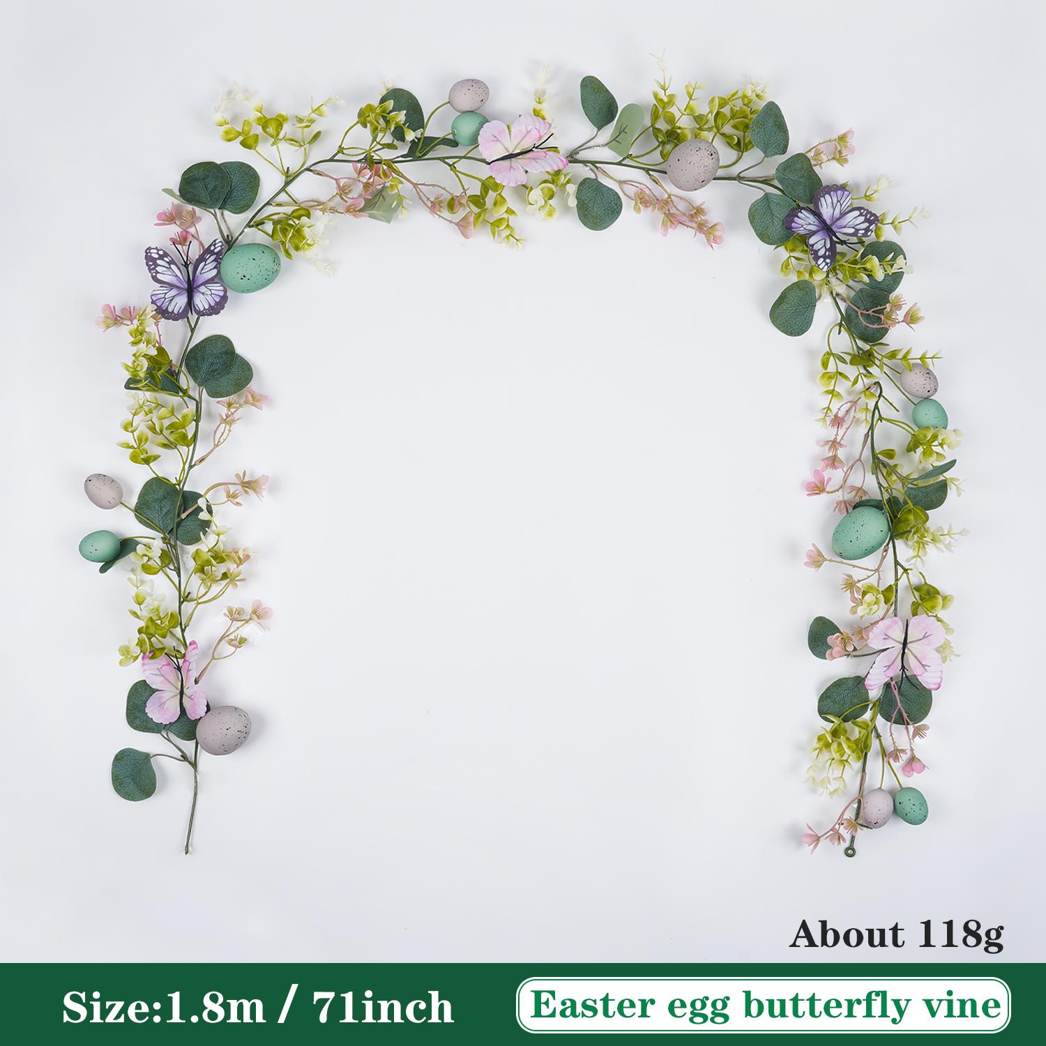 2026 1.8m Spring Easter Artificial Butterfly Vine Egg Decoration Creative Party Wreath Home Hanging Ornament for Easter Egg Hunt 1pc