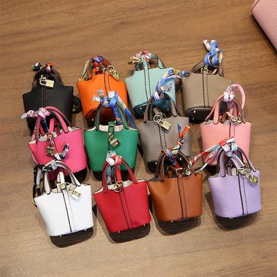 H Home Mini Basket Bag Pendant High End Leather Car Keychain Pendant Cute Creative Earphone Bag