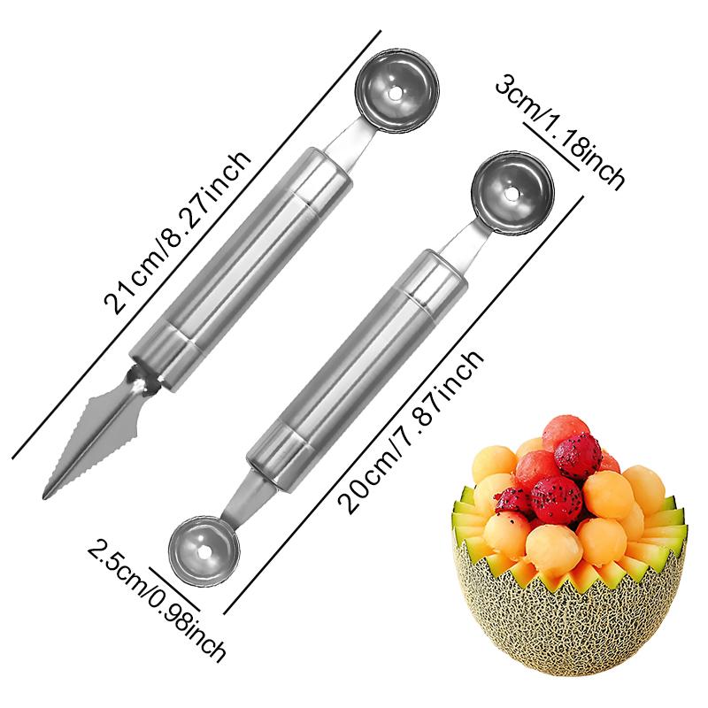 2PCS/Pack Fruit Ball Scoop Tools Stainl Steel Shaping Spoon Digging Balls Carving Shapes Fruit Salad Kitchen Camping Gadgets ZYF