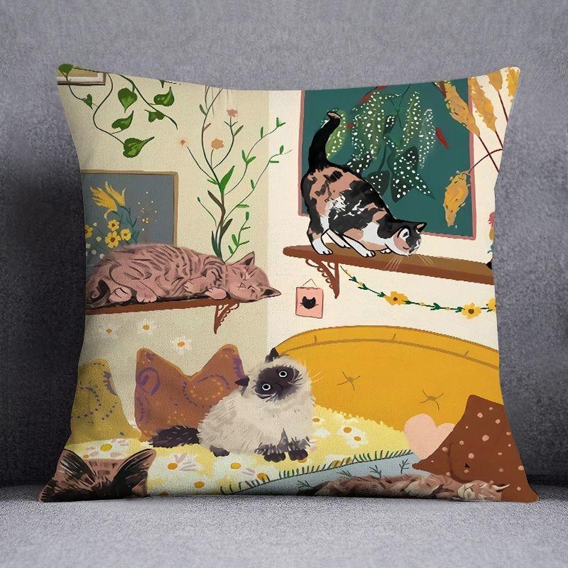 Cute kitten pattern pillowcase home fabric decoration sofa cushion living room bedroom square pillow cover home