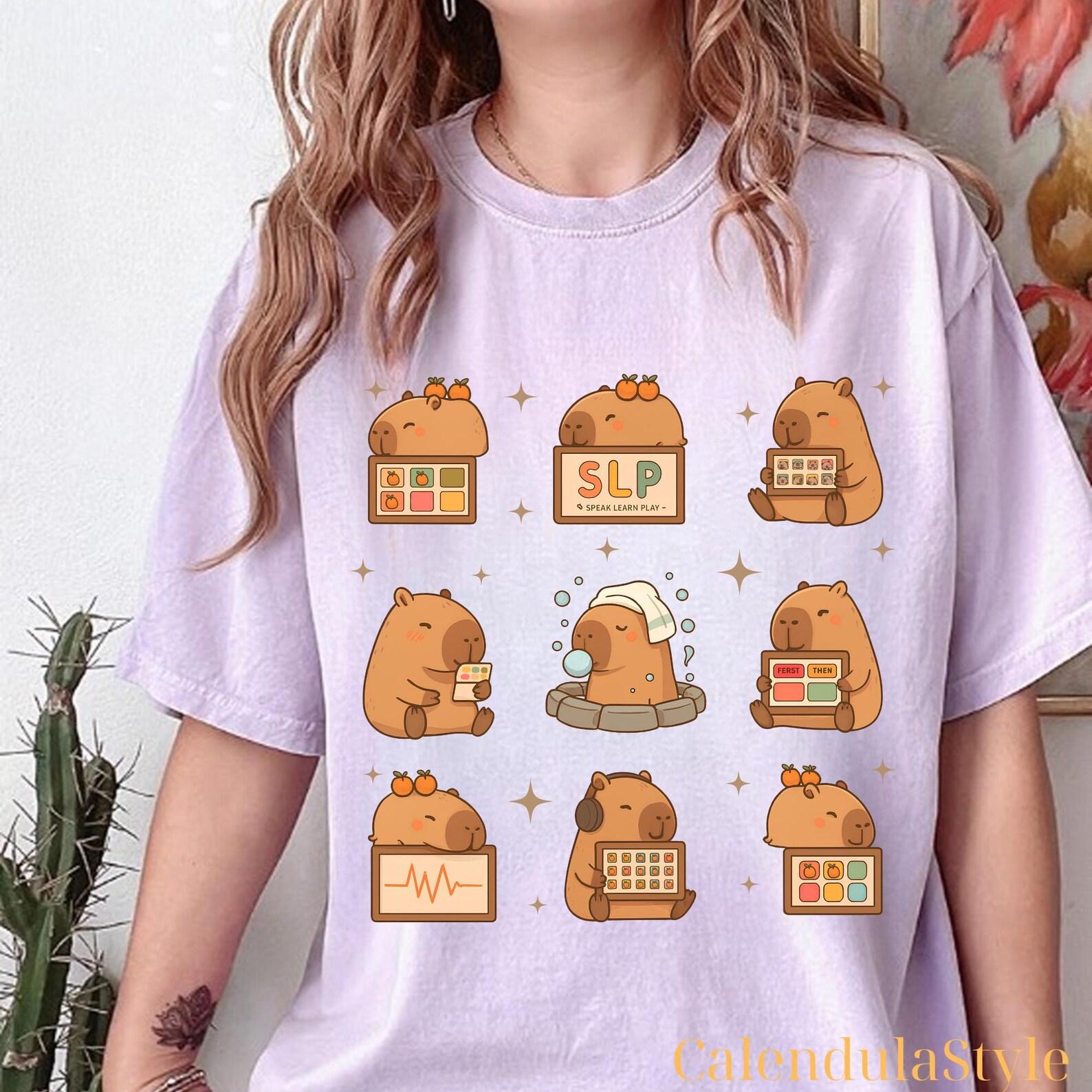 Caby Speech Therapist, Funny Cabybara SLP Squad Shirt, Speech Language Pathologist, Pathology Therapist ACC Tee, Communication Gifts 3XL