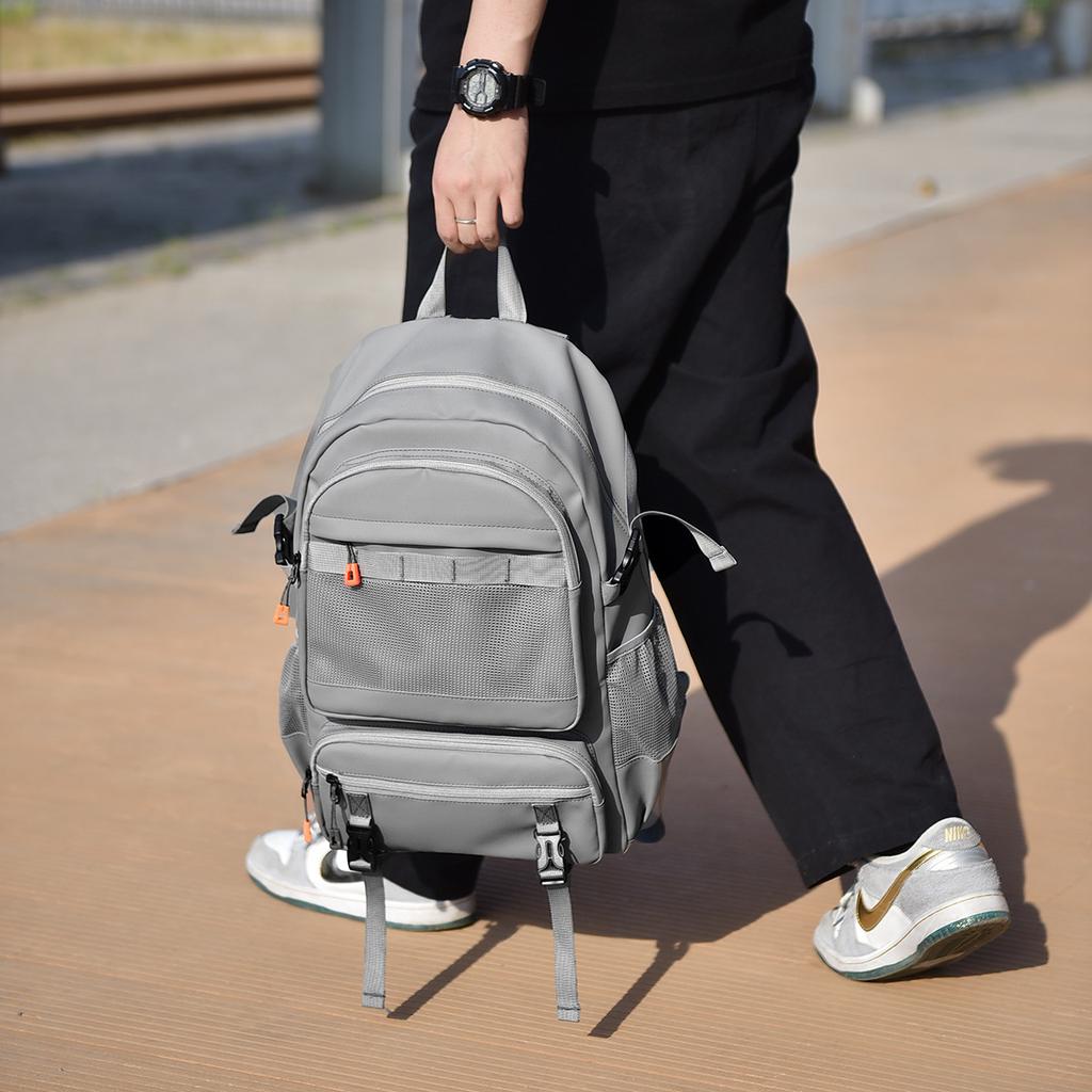 Solid Color Simple Double-shoulder Business Travel Computer Backpack for Junior High School, Senior High School and College Students