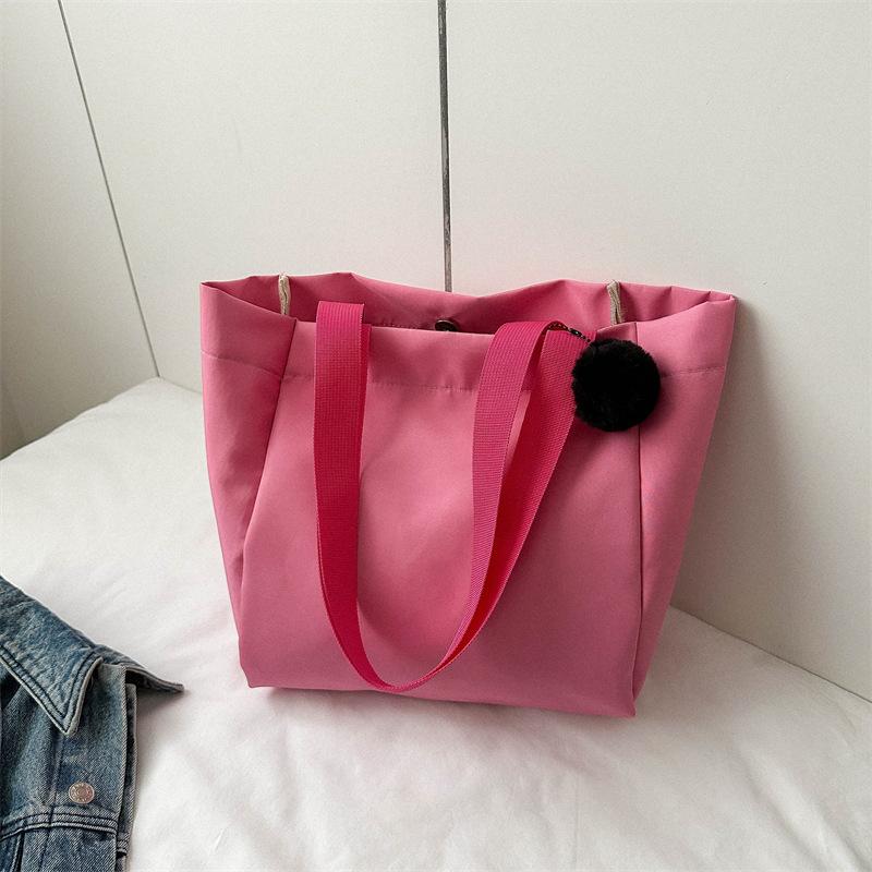 Bag women's new solid color large-capacity canvas shoulder bag simple commuter student tote bag shopping bag tide