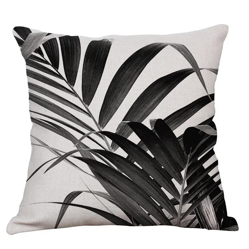 Nordic Decoration Cushion Covers Home Tropical Decoration Pillowcase Black White Plant Leaves Decor for Home Pillowcases