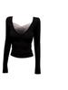 Autumn/Winter V-Neck Mesh Patchwork Long Sleeve Top for Women - Slimming Waist-Cinching Korean Design