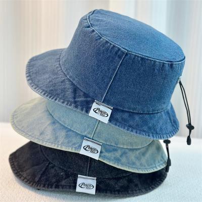 Ladies New Drawstring Basin Hat Fashion Casual Alphabet Cloth Denim Bucket Hat
