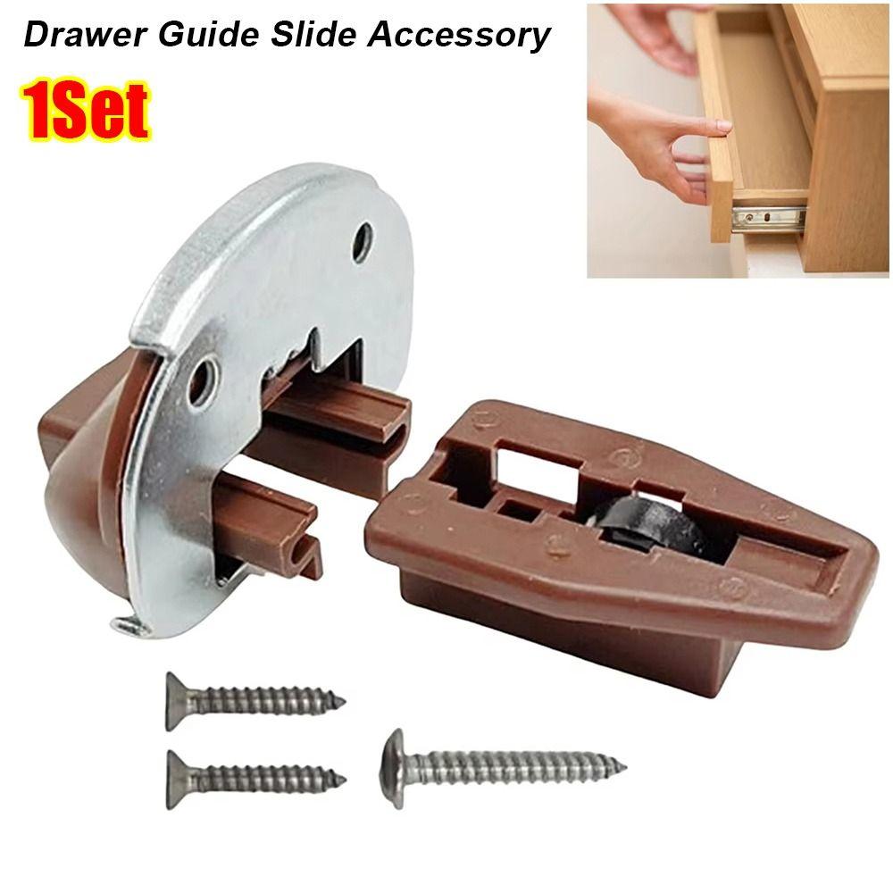 1Set Plastic Metal Drawer Guide Slide Accessory Universal Brown Drawer Track Slide Kit with Roller Drawer Slide Replacement Part