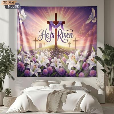 1pc Easter Cross Flower Print Tapestry Living Room Wall Art Decoration Background Cloth Machine Washable Space Pendant