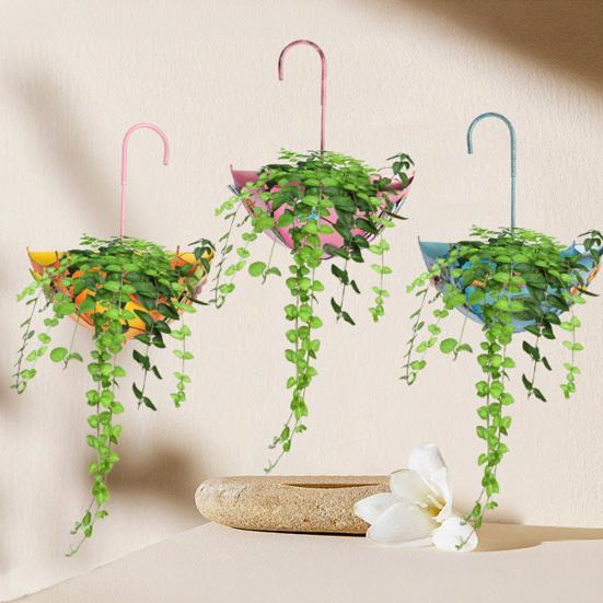 Metallparaply Hängande Planterare Paraplyformad Räcke Blomkruka Gårdsväggmonterad Planterare för Trädgård uteplats Veranda Fönsterbräda Dekor