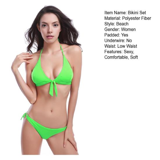 Dámský dvoudílný bikiny set Trojúhelníkový Push-Up Top na šňůrku a Nízké kalhotky s šňůrkami Plavky Letní Plážové Sexy Plavky