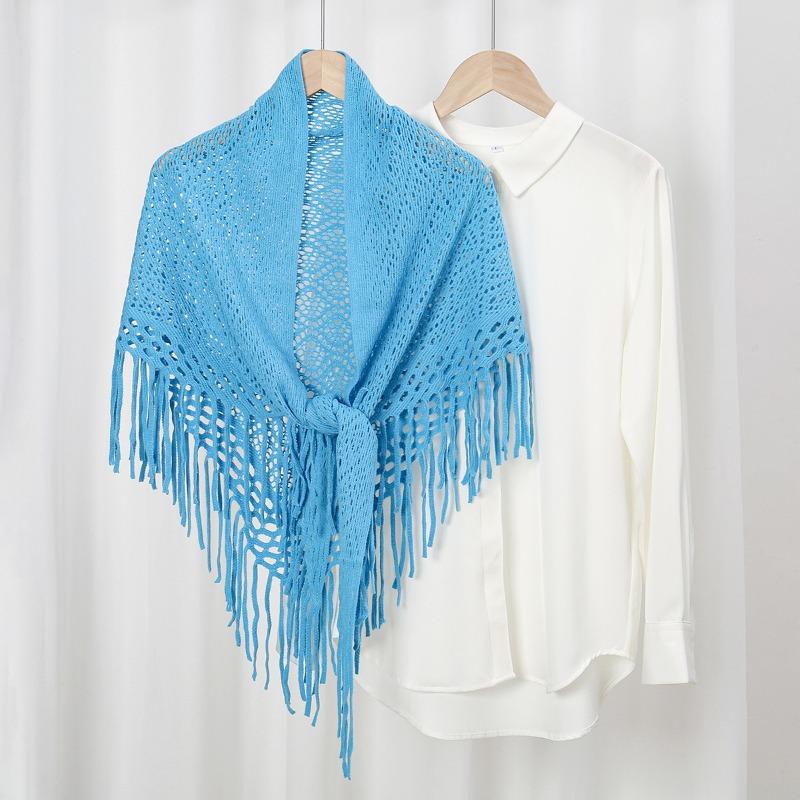 Spring New Women's Autumn and Winter Knitted Fringed Triangle Scarf Travel Cheongsam Shawl Outer Top Scarf Dual-purpose