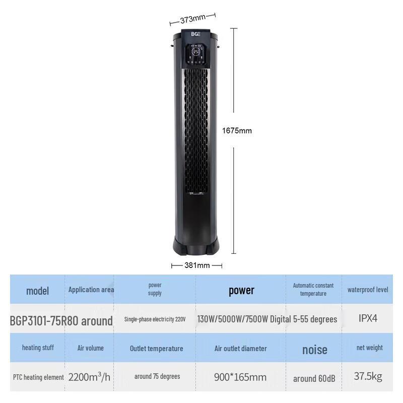 Baogong 7.5kW Commercial Industrial Electric Fan Heater