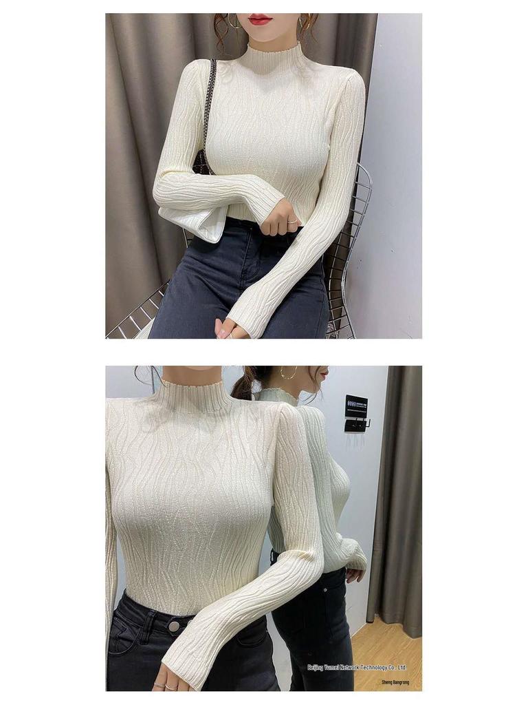 Autumn/Winter Women's Slim Fit Long-Sleeve Knitted Sweater with Semi-High Collar