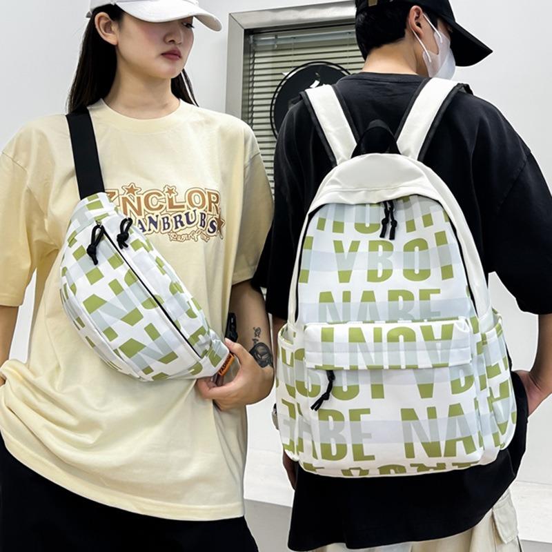School Bag Student Printed Letter Backpack Wind Casual Simple Large Capacity Female Contrasting Color Junior High School Student Campus School Bag