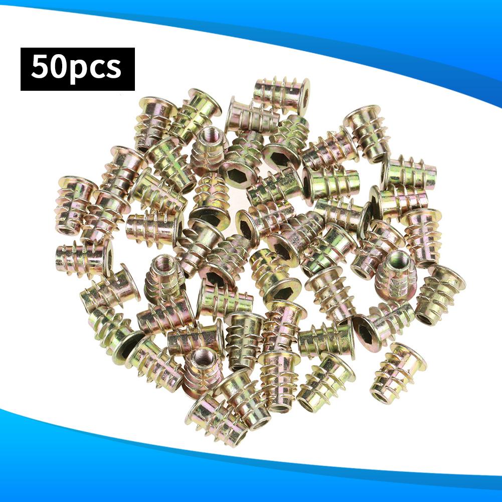 50Pcs M5*13mm Zinc Alloy Hex Drive Head Furniture Nuts Threaded for Wood Insert