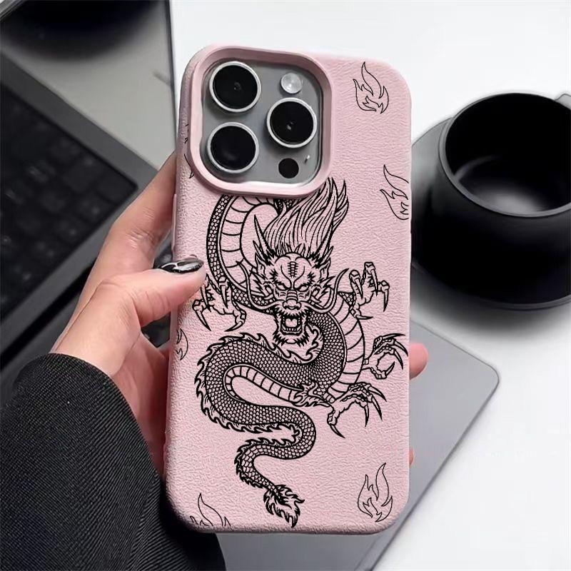 Husă Moale Mată cu Model Dragon Negru Pentru iPhone 16 Pro Max 15 Pro 14 13 12 11 TPU Textură Piele Subțire Rezistentă la Șocuri Husă Bumper