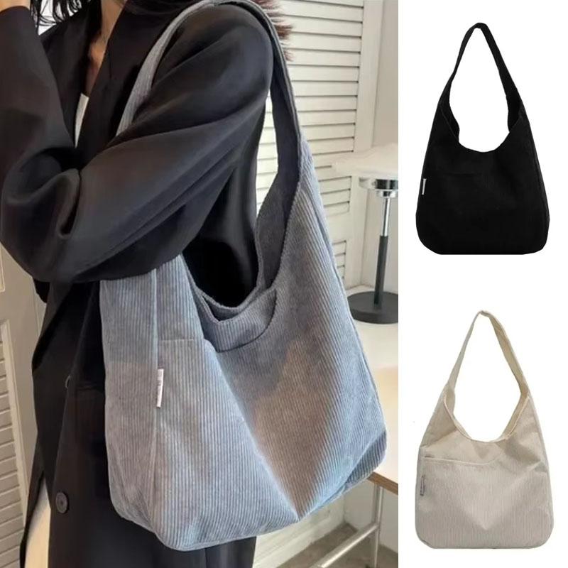 Leinwand Schulter Damen Einkaufstasche Cord Einfache Casual Große Kapazität Designer Handtaschen Für Frauen Reisen Solide Shopper Tasche