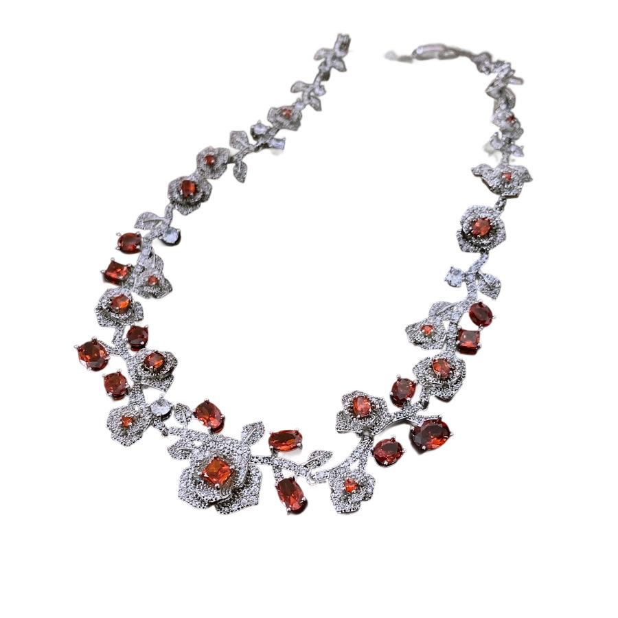 Retro Style Zircon Rose Earrings Necklace Court Style Exquisite Collarbone Chain Light Luxury Niche Jewelry Set