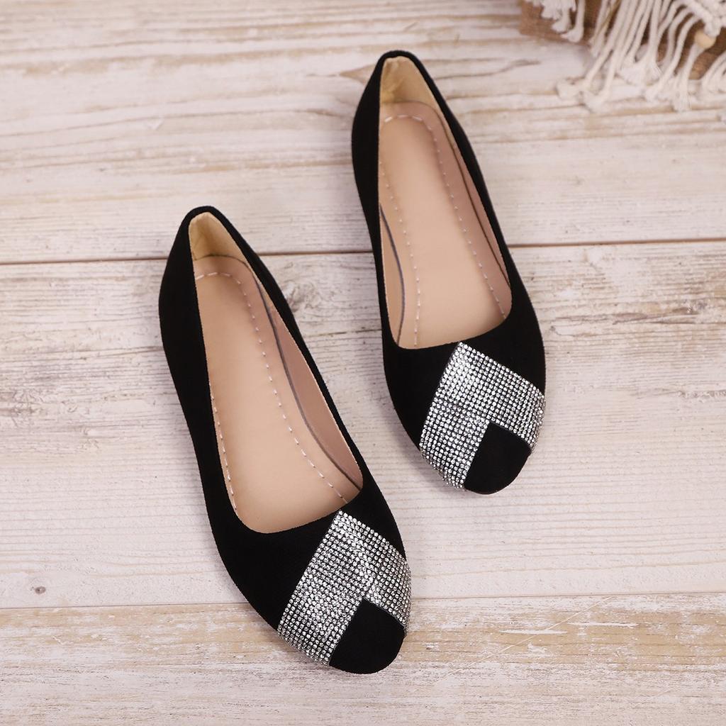 Fashion New Women's Fashion Temperament Ballet Shoes Low-heeled Comfortable and Stylish Single Shoes Rhinestone-decorated Low-cut Flats