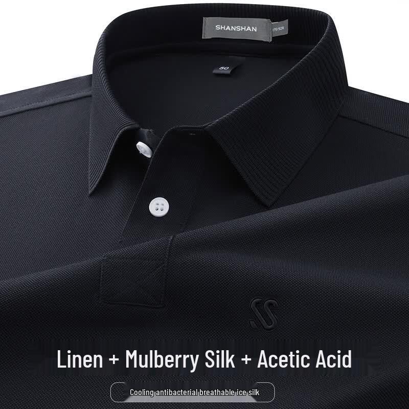SHANSHAN Men s Linen Silk Blend Cool-Feel Polo Shirt 4XL темно-синий