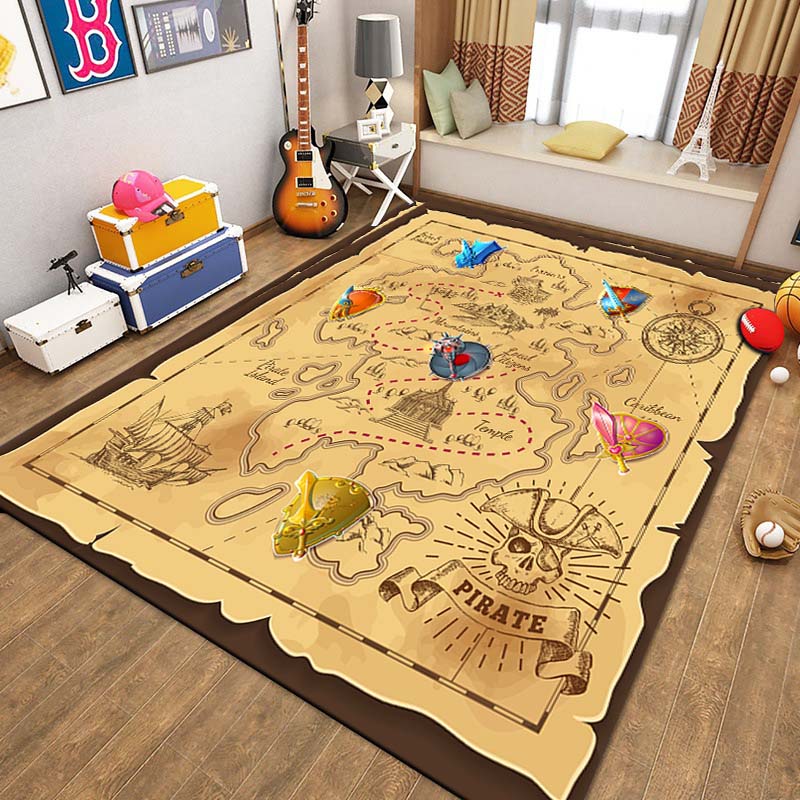 15 Sizes Retro Treasure Map Area Rug Carpet for Living Room Bedroom Children Play Mat Sofa Chair Home Decor Non-slip Floor Mat