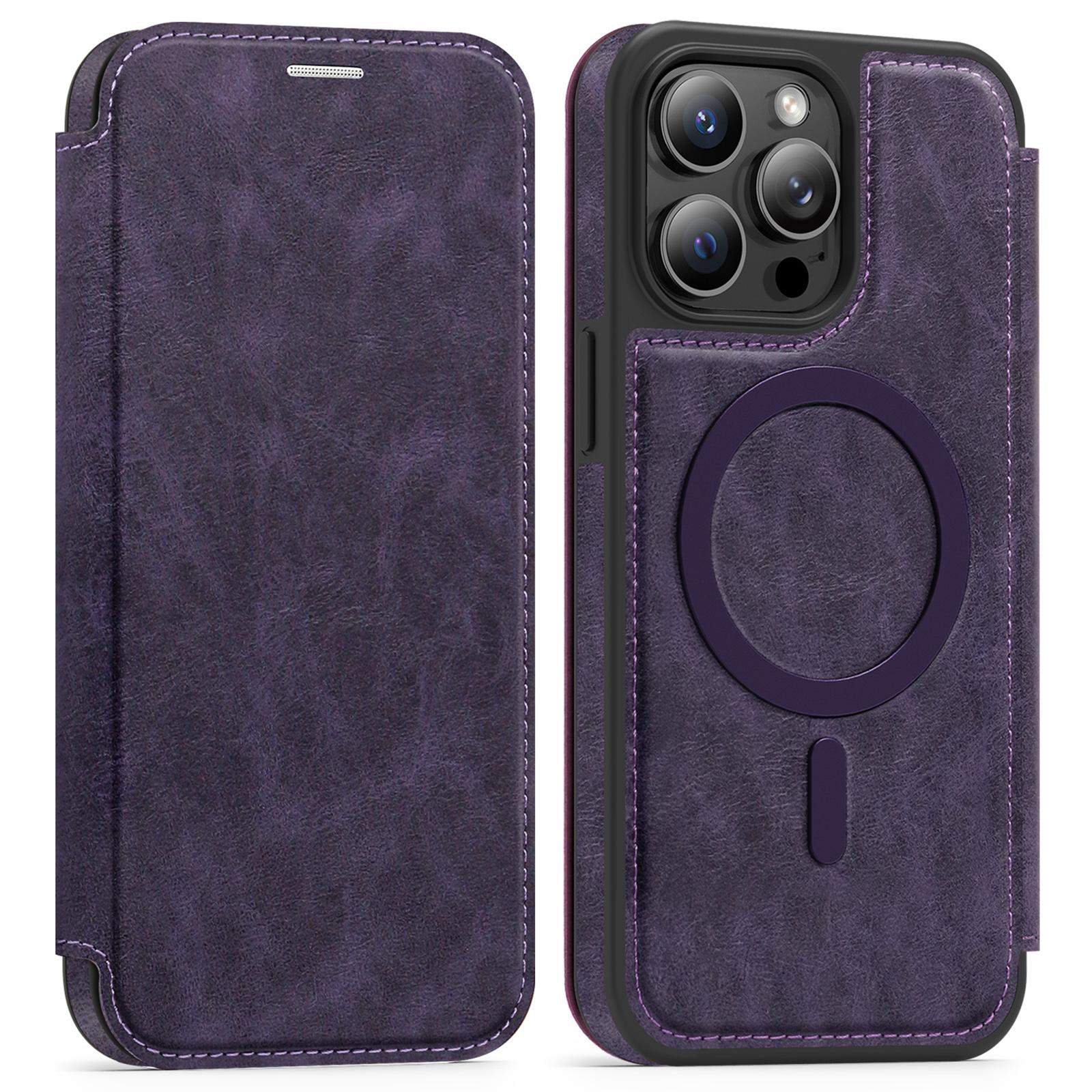 

Чохол для iPhone 14 Pro Max, сумісний з MagSafe, з блокуванням RFID, тримачем для карток, шкіряна накладка для телефону Dark Purple