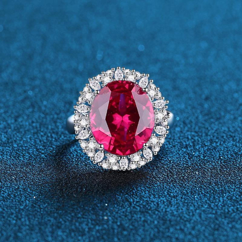 S925 Sterling Silver Women's Ring with Blue, Red, and Yellow Gemstones - 10 Carat Full Diamond Design.