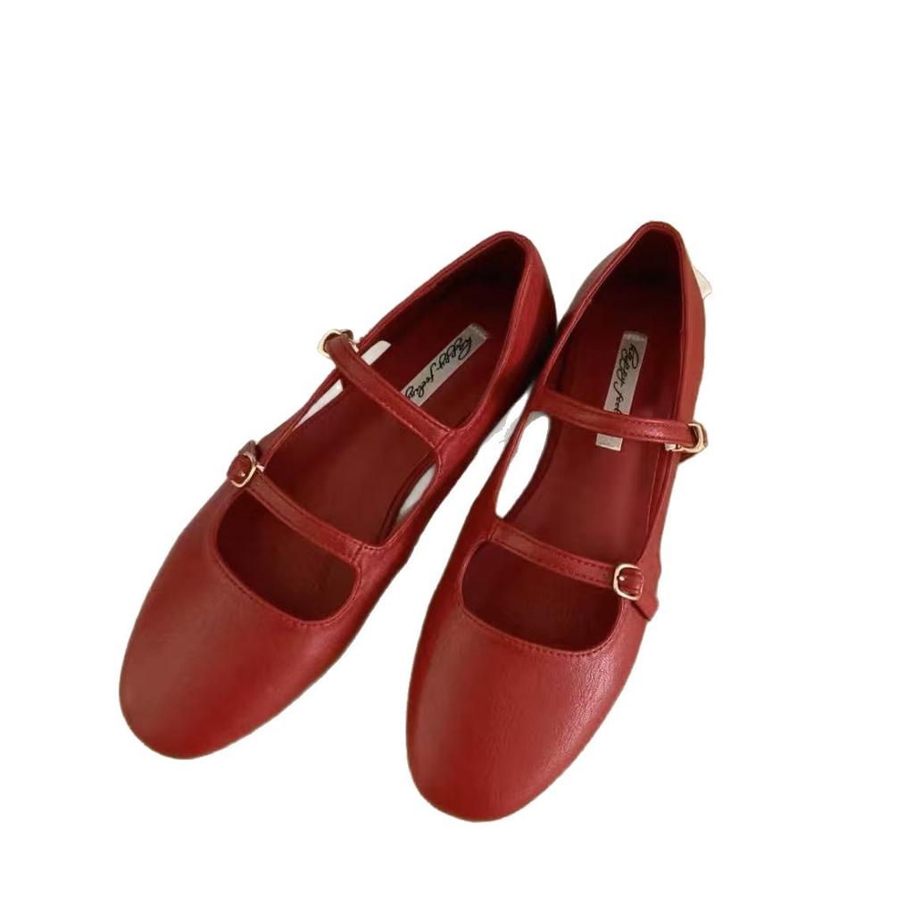 Mary Jane shoes in the autumn of 2025 new French retro fairy style hollow flat bottom one-word buckle belt casual single shoes