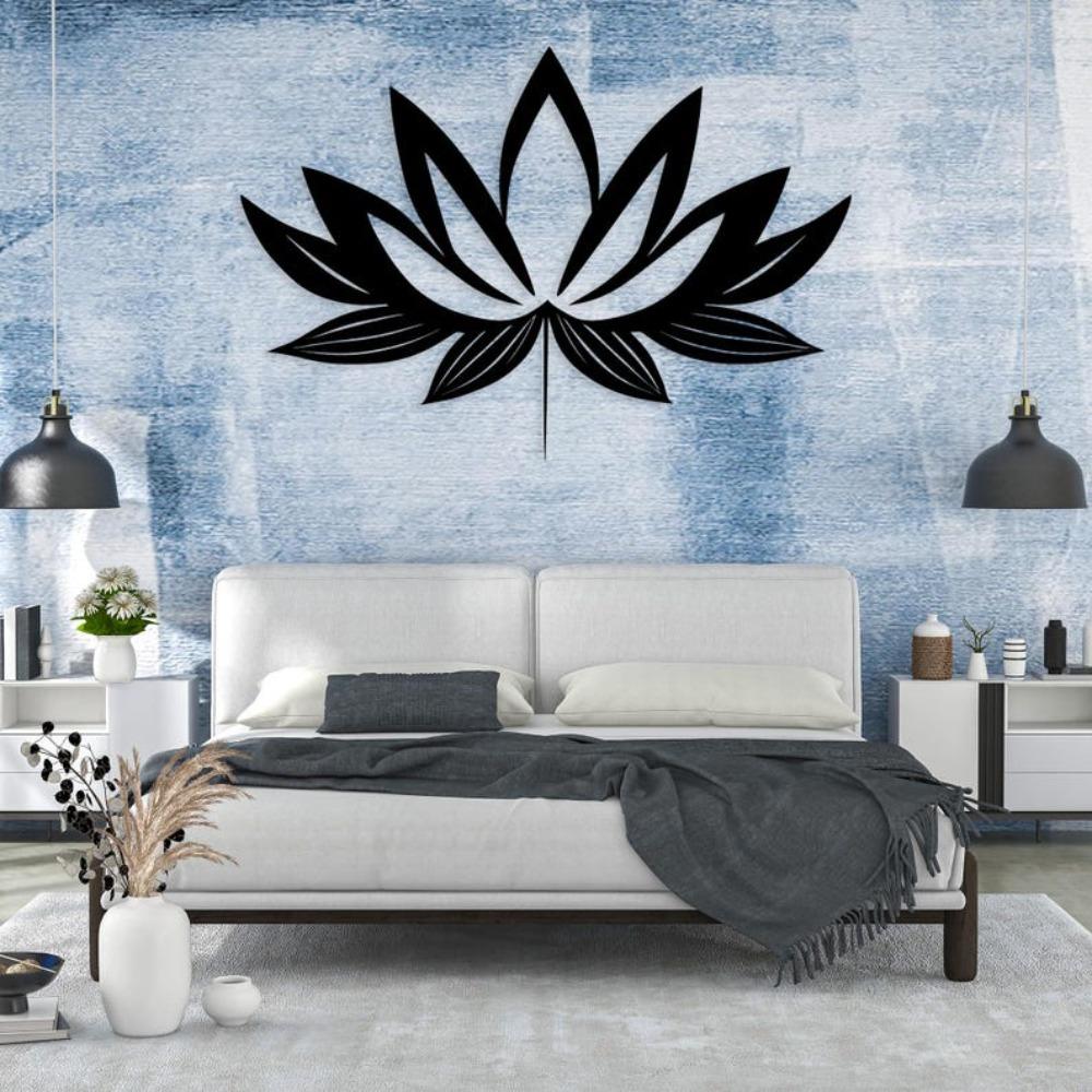 Black Metal Lotus Flower Wall Art Minimalist Modern Home Decor