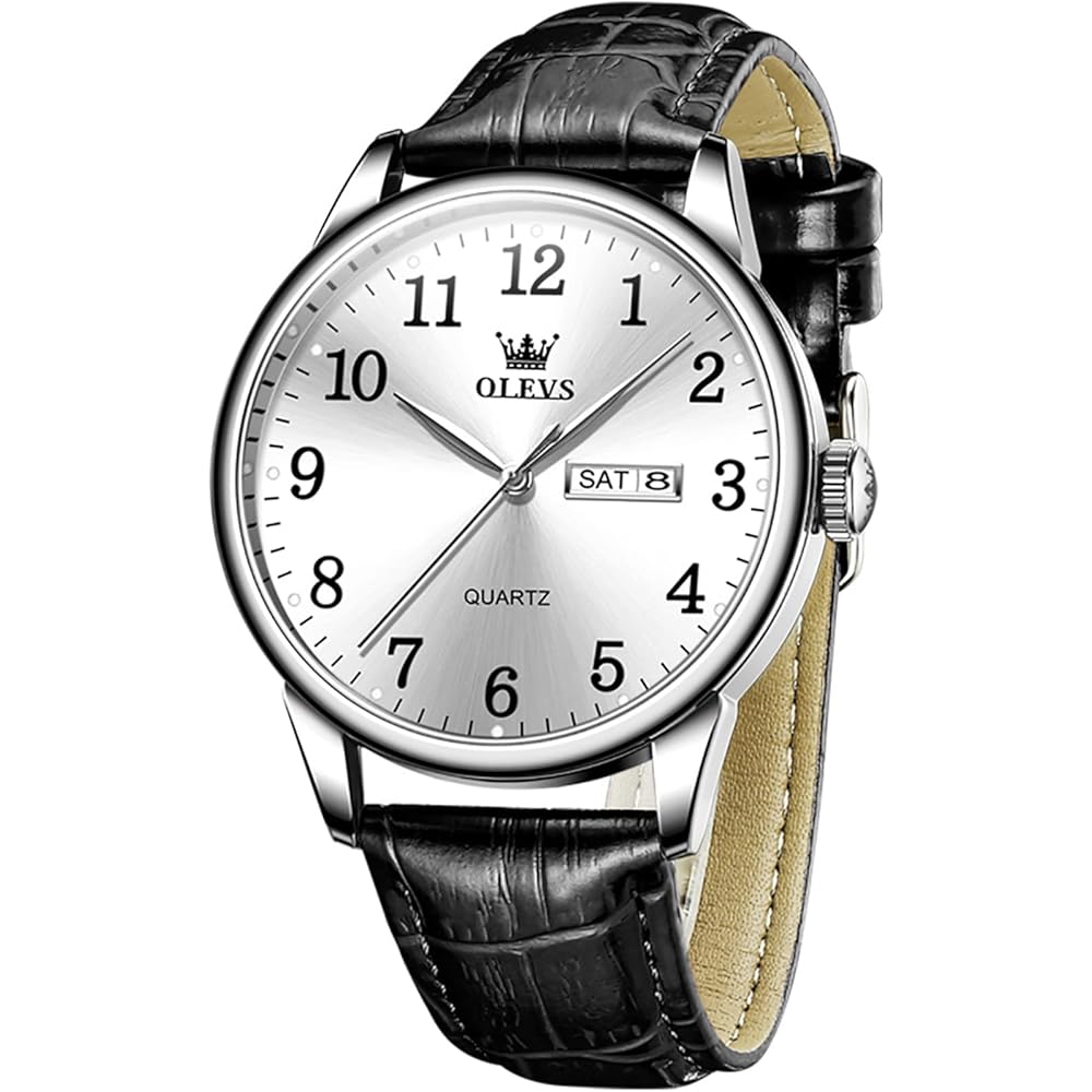 OLEVS Men s Simple Stylish Waterproof Analog Watch Black Leather Strap Business Date Quartz Timepiece